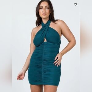Princess Polly Teal Delani Mini Ruched Dress Size 6